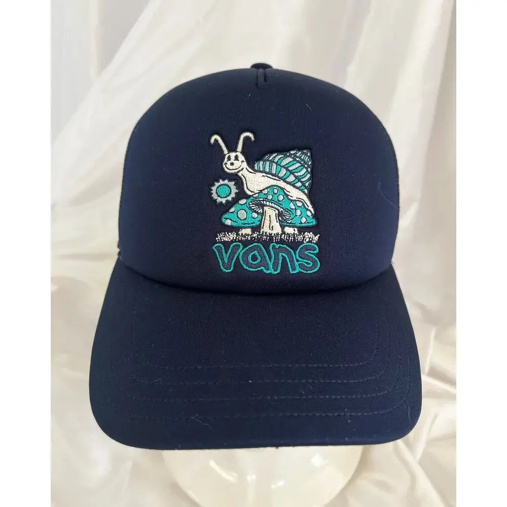 VANS Friends Curved Bill Baseball Hat Navy Blue Embroidery Graphic